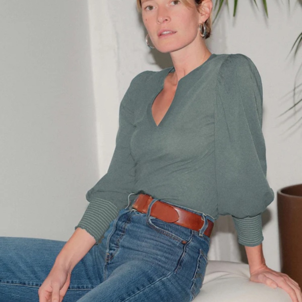 Organic cotton Green Puff Sleeve Top